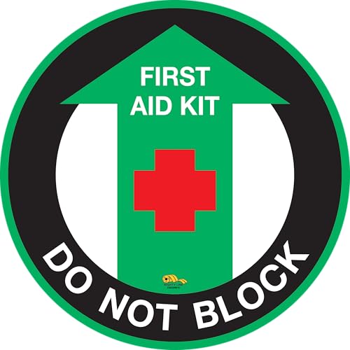 Mighty Line First Aid Kit Do Not Block Floor Sign Sticker Decal for Workplace Safety, Heavy-Duty, Peel and Stick, Adhesive, Industrial Quality, 16"
