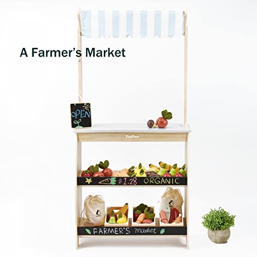 Pairpear U14025 Grocery Store Pretend Play, Wooden Toys Lemonade Stand For Kids, Natural Style Market Stand Play Food Sets. thumb #6