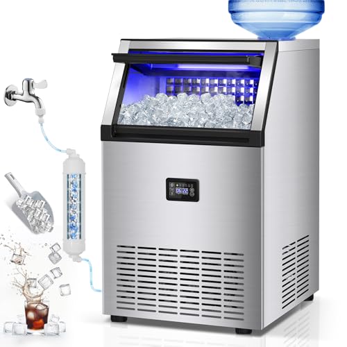 Máquina para fabricar hielo comercial de 175 lb, 24 h, con almacenamiento de 45 lb, 55 cubitos de hielo transparentes en 8 minutos, máquina de hielo independiente de acero inoxidable para el hogar, bar, fiesta, oficina, fabricación rápida de hielo, fácil de limpiar