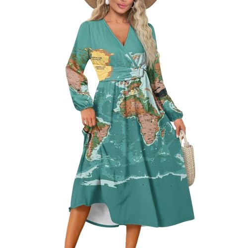 Women's V-Neck Long Sleeve Tie Dress Midi Dresses Wrap Waist Dress for Party Wedding Guest Cocktail3