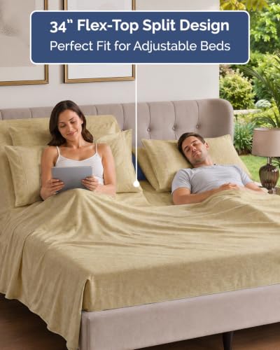 Image of Flex Top Split Head King 6 Piece Sheet Set - Soft & Cooling - Heathered Tan