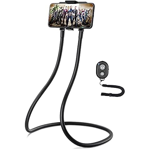 B-Land Upgrade Phone Holder for Bed, Neck Phone Holder Gooseneck Cell Phone Holders, Universal Mobile Phone Stand with Remote for Taking Videos & Group Photos (Black) Cover