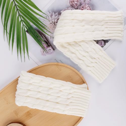 Image of lasuroa Knitted Leg Warmers, Kawaii Thick Knitting Yarn Winter Ankle Heap Long Socks Warm Crochet Twist Boot Topper