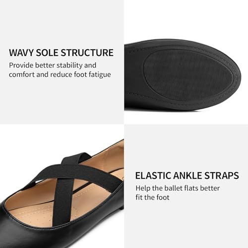Trary Black Ballet Flats - Ankle Strap Mary Jane Shoes, Wide Width Women's Flats for Dressy Occasions3