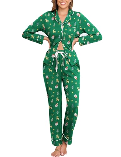 Image of Veseacky 100% Cotton Women's Pajama Set Long Sleeve Button Down Sleepwear Soft Pjs Lounge Sets Nightwear Pjs XS-XXL