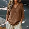 Blusas de Verano para Mujer de Gasa, Casuales de Lino y Algodón, Túnica con Botones, Mangas 3/4, Escote en V, Estilo Campesino, para Playa y Vacaciones 4