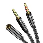 JeoPoom Headphone Mic Splitter, 2 in 1 Microphone Splitter Adapter, 3.5mm Female to 2 Dual 3.5mm Male Headphone Splitter Cable, Compatible with PC Computer, Speaker(Black)