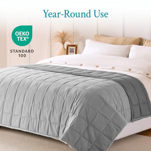 Image of Topblan Weighted Blanket for Adults 12lbs, Soft Cooling Breathable Weighted Throw for Sleeping, Machine Washable Heavy Blanket with Glass Beads for Summer, Sofa Bed, 48 inchx72 inch Twin Size