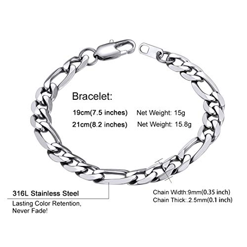 Stainless Steel Figaro Bracelets Dad Gifts 9Mm 7.5/'' Men And Women Bracelets Chain Wrist Bracelets'' } #TOP5