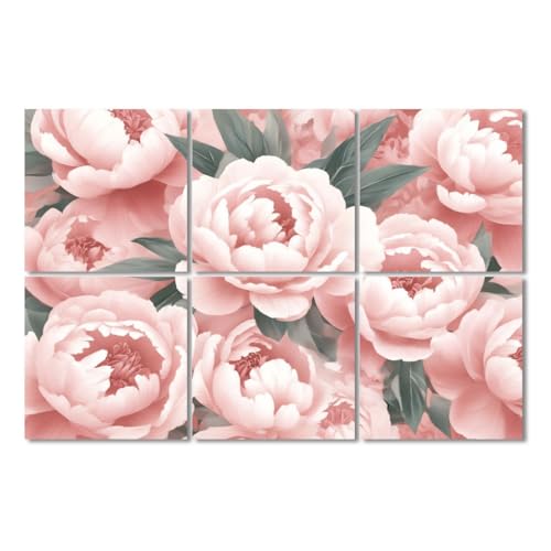 6 Pack Paneles acústicos decorativos rosa con flores peonía, paleta suave verde. Paneles autoadhesivos para absorbción de sonido en estudios y oficinas 72"x48" miniatura 1
