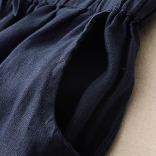 Women's Casual Cotton Linen Skirts Elastic Waist Midi Long Skirt with Pockets Loose Comfy Flowy Swing A-Line Skirts 5