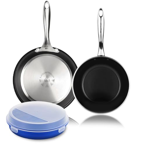 MAGEFESA Prisma - Juego de Sartenes 24 + 28 cm + Fiambrera 21cm, Acero Inoxidable 18/10, Antiadherente Tricapa, Todas las Cocinas, Inducción y Horno