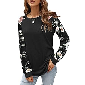 Odosalii Damen Pullover Casual Blumen Langarmshirt Rundkragen Oberteile Elegant Shirt Bluse Tunika Top