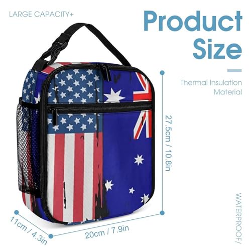 U.S.A And Australian Flag 3 PCS Backpack Set Casual Daypack with Insulated Lunch Bag & Pencil Case4