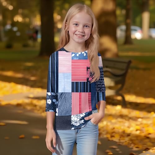 Fall Boys Shirts 2025 3/4 Length Sleeve Cute Tops Floral Print Crew Neck 3/4 Sleeve Dressy Casual Outfit Trendy2