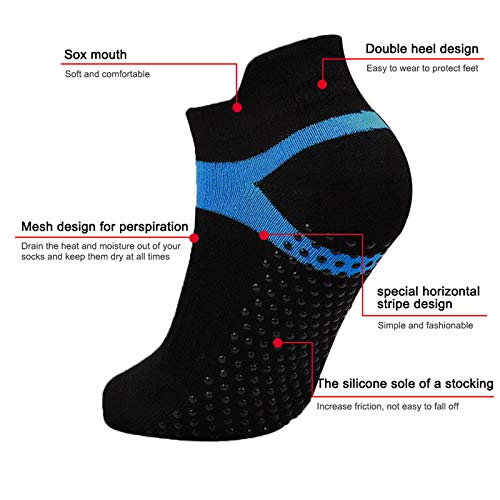 4 Paare Yoga Socken Schwarz Anti Rutsch Größe 35-43, Pilates Socken rutschfest mit Noppen Stoppersocken für Damen, Herren – Bild 5