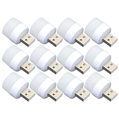 Luces USB de noche, mini bombilla LED, sin sensor de luz, enchufable, blanco cálido, compacto, ideal para dormitorio, baño, cocina, coche, luz de ambiente USB (12 piezas/paquete, luz blanca)