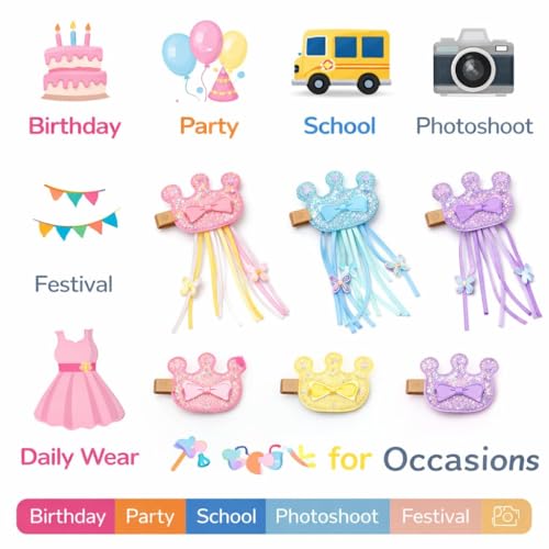 Image of Kids Glitter Crown Alligator Non-Slip Hair Clips with Box, 6 Pcs | Cute pastel hair accessories for baby girls, toddlers, and children. Perfect choice for a birthday gift or daily wear.