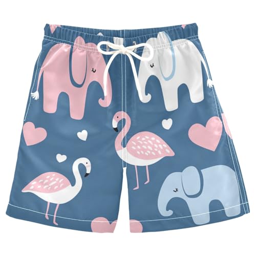 Boys Beach Board Shorts Elephant Flamingo Cartoon Swim Trunk Teen Swimwear 8-16Y