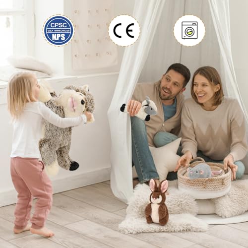 MaoGoLan 4 Pcs Wolf Stuffed Animal with 3 Small Plush Toys,Big Coyote Plushies with Bunny Plush,Stuffed Lamb & Mouse for Kids Valentine & Birthday Gift