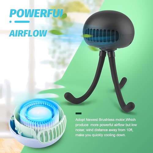 Image of Stroller Fan Portable Bladeless Fan 5200mAh Handheld Fan with Flexible Tripod Clip on Stroller Fan 3, car Seat, Crib, Bike and Desktop (black)
