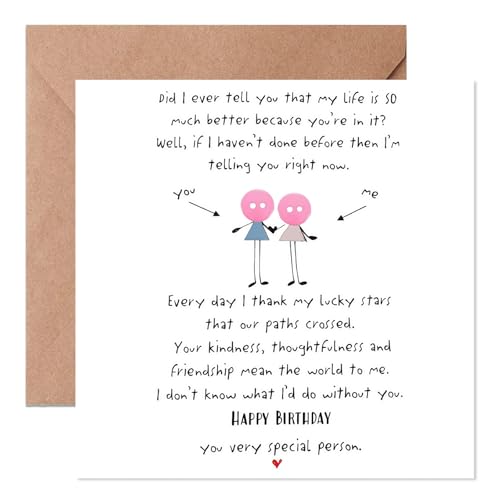 Best Friend Birthday Card Heartfelt Birthday Card for Best Friend Beautiful Greeting Card with Kraft Envelope for Women Bestie Sister Thoughtful Friendship Card Unique Birthday Gift Idea (Pink)
