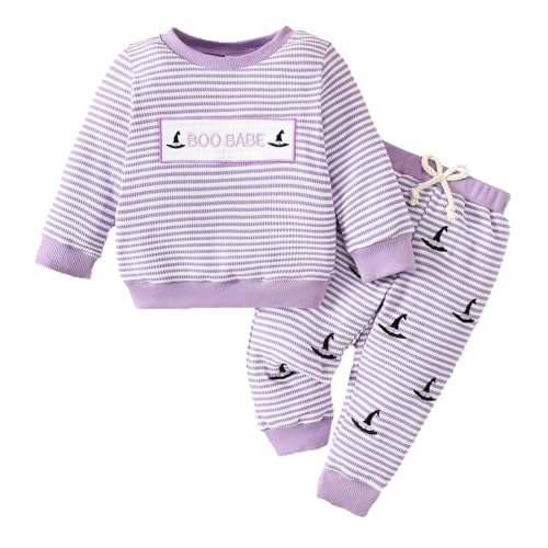 Children's Pullover Sweatsuits Halloween Printed Long Sleeve Sweatpants Two Piece Set Fashion Comfy Sets U-96 Purple 0