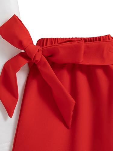 Image of Kids Toddler Girl Clothes Letter Print Graphic Top and Belted Pants 2PC Summer Clothing Set (Red, 2T-3T)