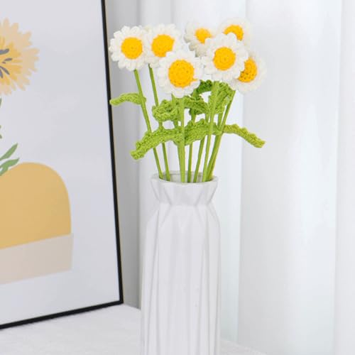 Bouquet de flores de crochet 5 piezas 40x4cm blanco y amarillo miniatura 6