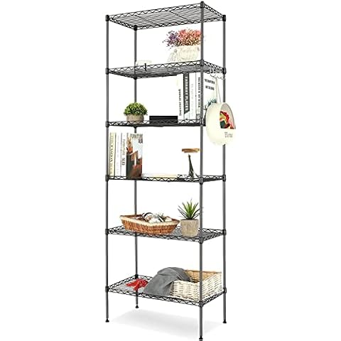 Eloklem Free Standing Shelf Units,6-Tier Metal Shelving Unit Heavy Duty Standing Rack Shelves Storage with Hooks Adjustable Shelves for Bathroom Kitchen Garage Bedroom Cover