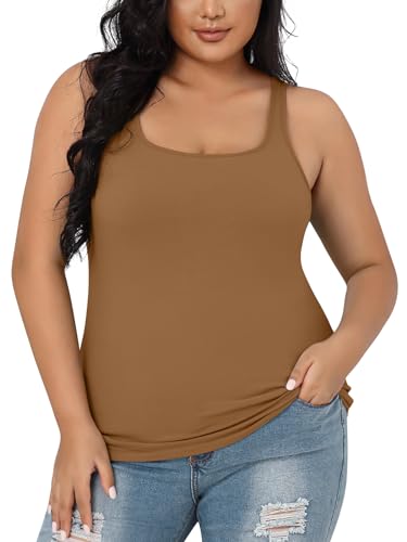 Image of V FOR CITY Plus Size Tank Top for Women with Non-Padded Shelf Bra Adjustable Wide Strap Camisole Cotton Udershirts 1X-5X