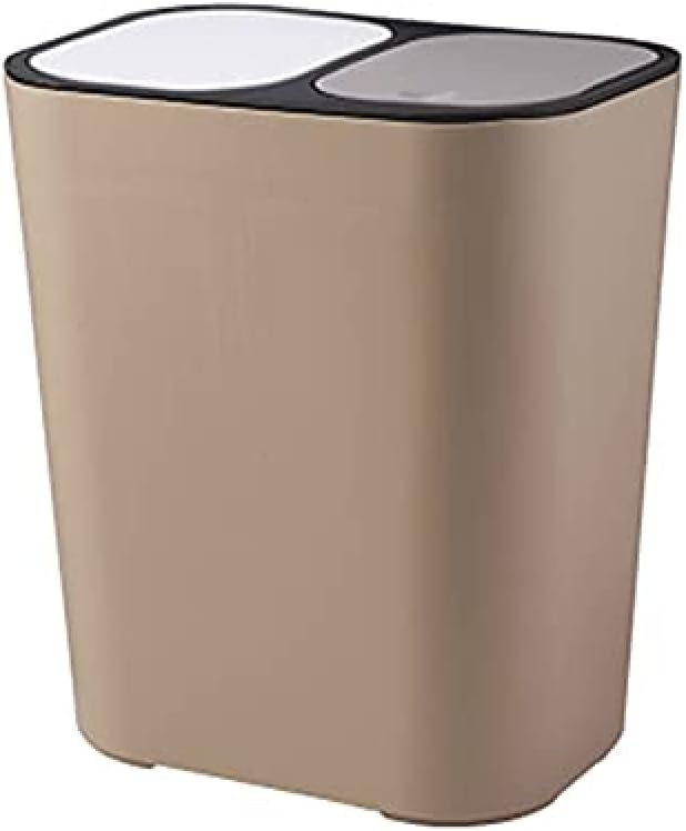 Trash Can, Rectangle Plastic Push-Button Dual Compartment 12liter Recycling Waste Bin Garbage Can-Blue