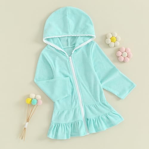 Image of Toddler Girl Swim Cover Up Long Sleeve Floral Zipper Hooded Swimsuit Little Kids Towel Beach Dress Bathing Suit