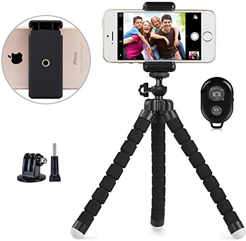 KITWAY KIT010508 Phone Stand with Camera Remote and Phone Holder for iPhone X 8/8s/7/7 Plus/6s Plus/6s/6/SE, Samsung Galaxy S8 Plus/S8 Edge/S7 Action Camera GoPro/Akaso (Upgraded Tripod), Black