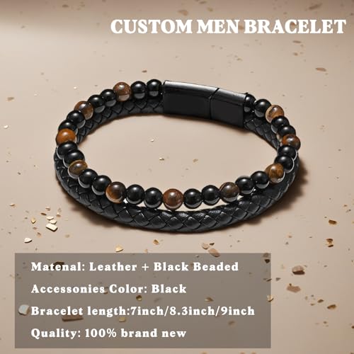 ziella The Guardian Son's Bracelet With Protection Tiger Eye,To My Son Bracelet From Mom,Black Leath Beaded For Son Jewelry Gift4