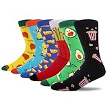 MAKABO Divertidos calcetines coloridos para hombre de algodón con motivo, 6 pares – Carne/plátano/queso/patatas/aguacate/palomitas de maíz, 43-46