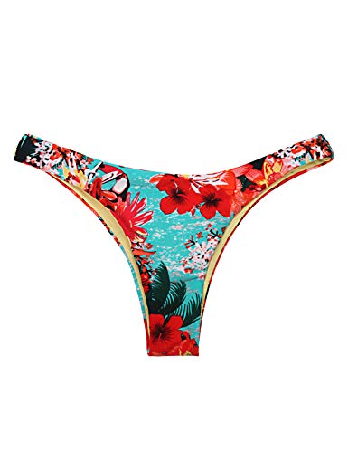 Relleciga Women's Blue Floral Cheeky Brazilian Cut Bikini Bottom Size X-Large #TOP4