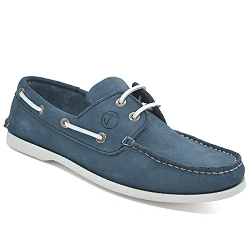 Chaussures bateau pour homme bleu Binz en cuir véritable souple