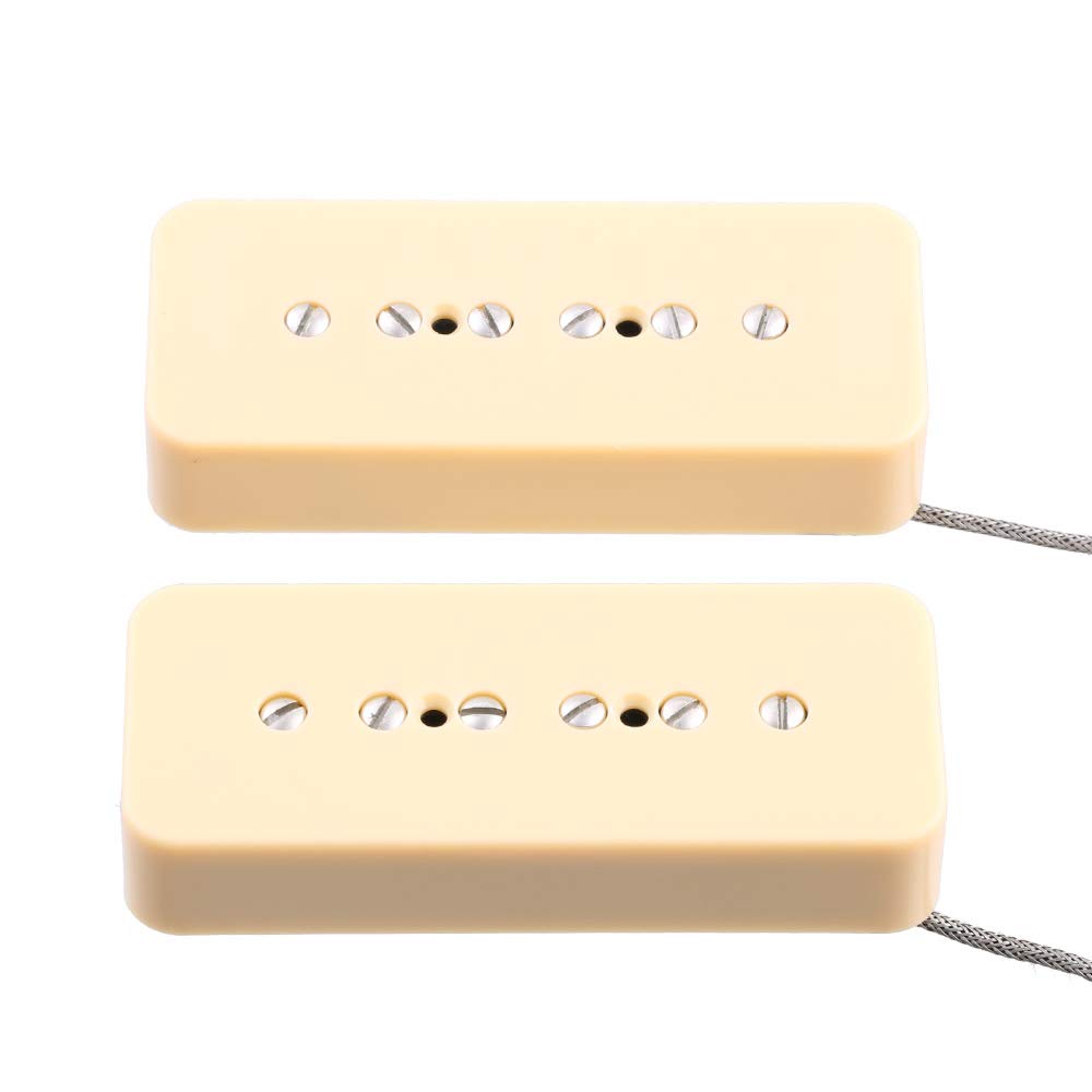 Alnico 2 Soap Bar Guitar Pickups Bridge and Neck Pickup For LP P90 Electric Guitar w/Metal Braided wire Copper-Nickel Base (Cream)