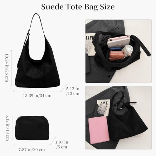 Image of Suede Bags for Women Suede Hobo Bag Retro Suede Tote Bag Slouchy Suede Shoulder Bag Crossbody Handbags Suede Purse