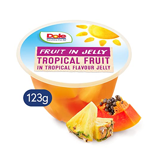 Dole Tropical Fruit in Jelly Fruit Pots 20 x 123g, Assorted Fruits, Healthy Snack, No Added Sugar Fruit Cocktail Bowls, Perfect for Breakfast & Dessert or Adding to Recipes