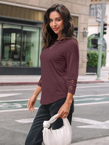 AUTOMET 3/4 Length Sleeve Womens Tops Crewneck Lace Tunic Business Casual Dressy Blouses Fall Trendy Outfits 20253