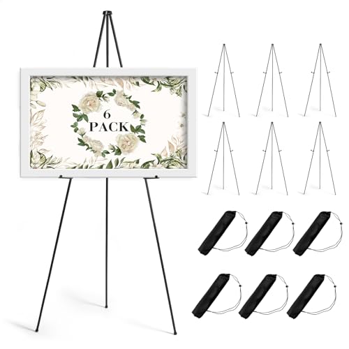 AZEAM 6 Pack 63" Easel Stand for Sign, Portable Easel for Painting, Foldable Black Metal Easel Display Stand Poster Holder Adjustable Sign Stand for Display Wedding Arts Poster