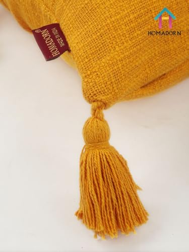 Image of HOMADORN Luxury Cotton Handmade Decorative Boho Throw Pillow Covers with Tassels for Sofa Couch Living Room Indoor Outdoor Chair Car Farmhouse (16X16 INCHES (Square), Mustard (Pack of 2))