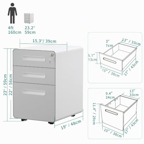 Miniatura 3 de Yitahome Archivador Rodante, Archivador Móvil De Metal Con Cerradura, Archivador Bajo El Escritorio Para Tamaño Legal Carta A4 Para El Hogar Oficina, Completamente Montado-Gris Y Blanco