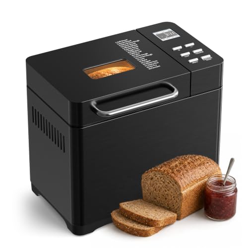 Triumphkey 19 Programme Brotbackautomat mit Auto Zutatenfach, 3 Brotgrößen & 3 Bräunungsstufen, 15 Stunden Timer-Vorwahl, 1KG Fassungsvermögen Edelstahl Vollautomatische Brotbackmaschine, Glutenfrei