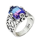 Silber 6-10Regenbogen Turmalin Intarsien Silber Rechteckig Rechteckig Thailändischer Regenbogen Nr. Geschenk mit buntem thailändischen Geburtstagsring zum Valentinstag Daumen Ringe