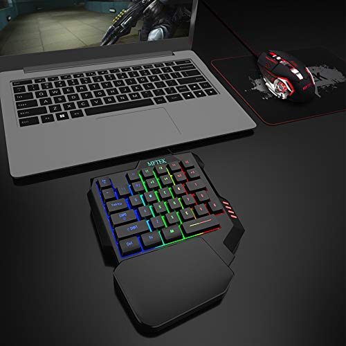 Mftek One Hand Gaming Keyboard And Mouse Combo, Rgb Rainbow Backlit One-Handed Mechanical Feeling Keyboard With Wrist Rest Support, Usb Wired Keyboard Mouse And Mouse Pad Set For Pc Ps4 Gamer #TOP1