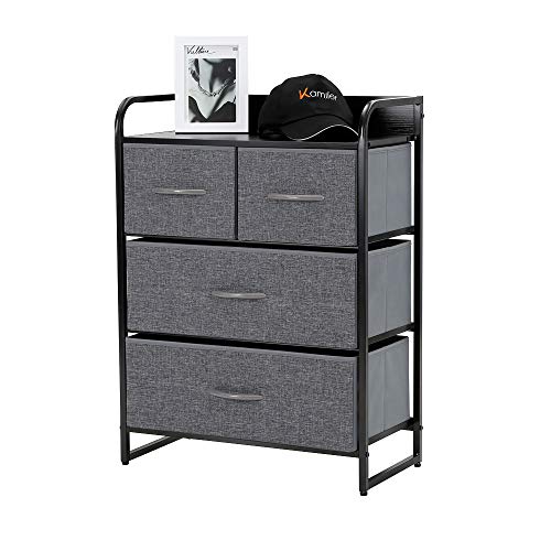 Kamiler 4-Drawer Dresser Storage 3-Tier Organizer Tower Unit for Bedroom Hallway Entryway Closets - Sturdy Steel Frame Wooden Top Removable Fabric Bins