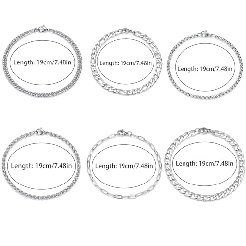 Set 6 Pulseras de Plata para Hombre Acero Inoxidable miniatura 2